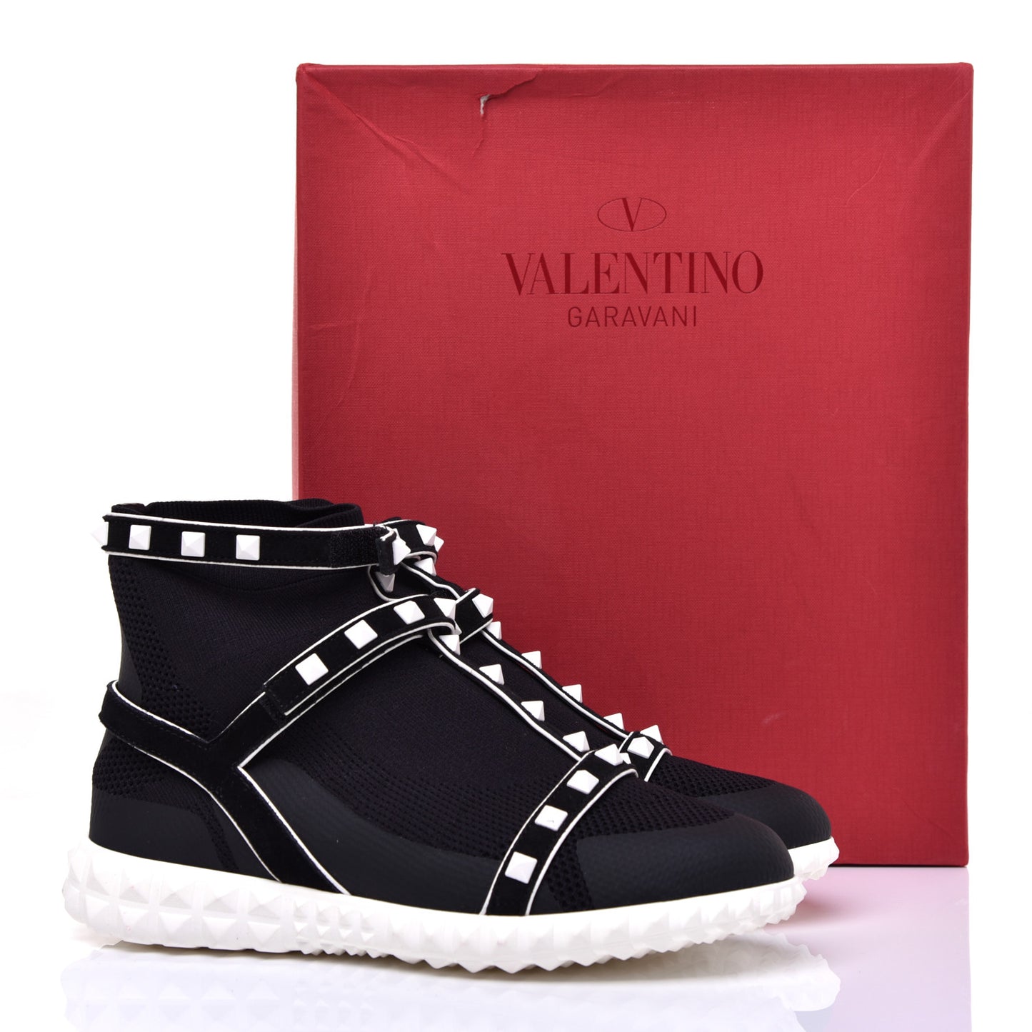 Body Tech Knit Free Rockstud Sock High Top Sneakers 35.5 Black White