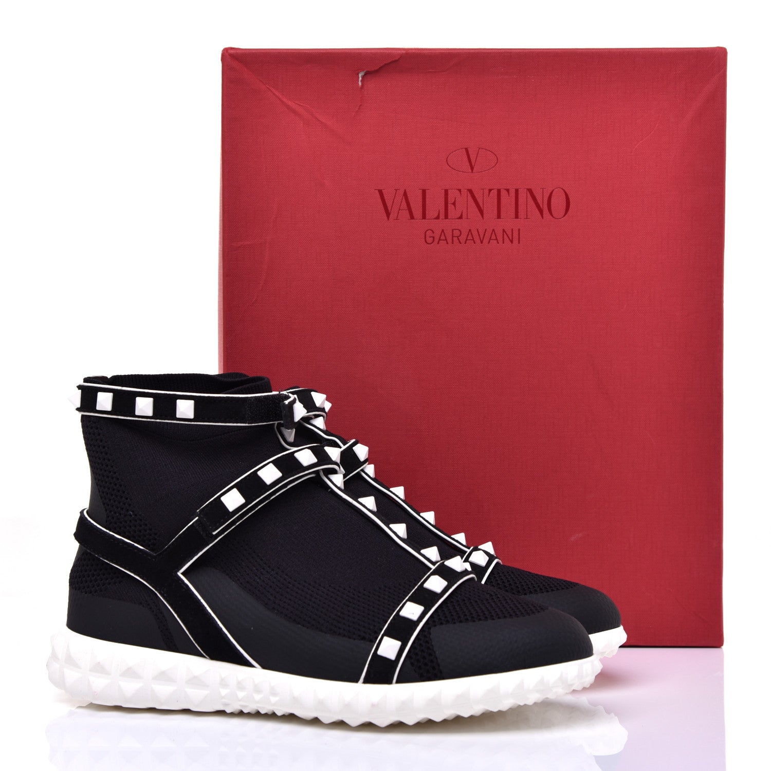 Valentino Garavani Body Tech Knit Free Rockstud Sock High Top Sneakers 35.5 Black White 9 of 9