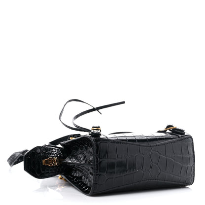 Balenciaga Shiny Supple Calfskin Crocodile Embossed Neo Classic Gold Hardware Nano City Crossbody Black 4 of 10