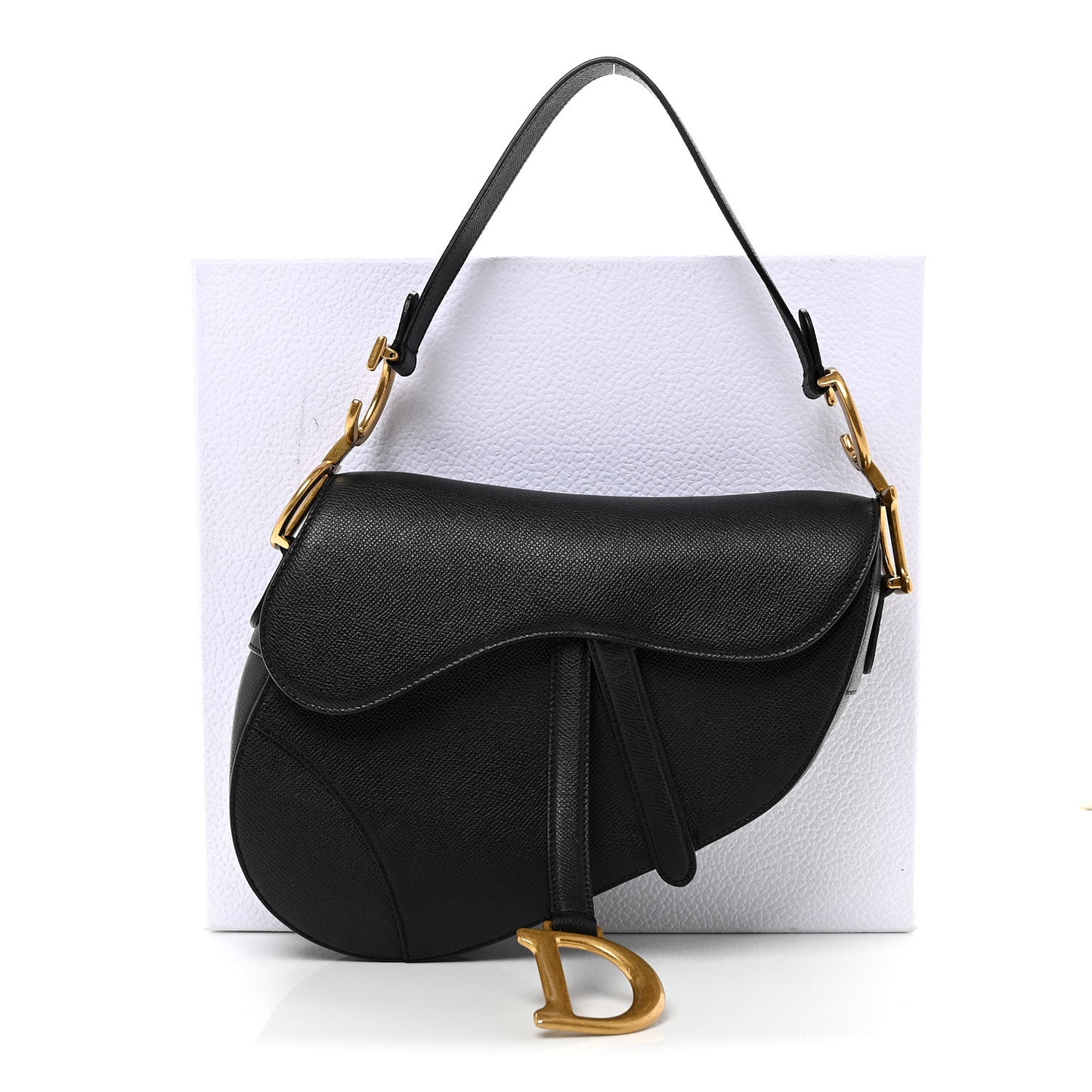 Grained Calfskin Saddle Bag Black