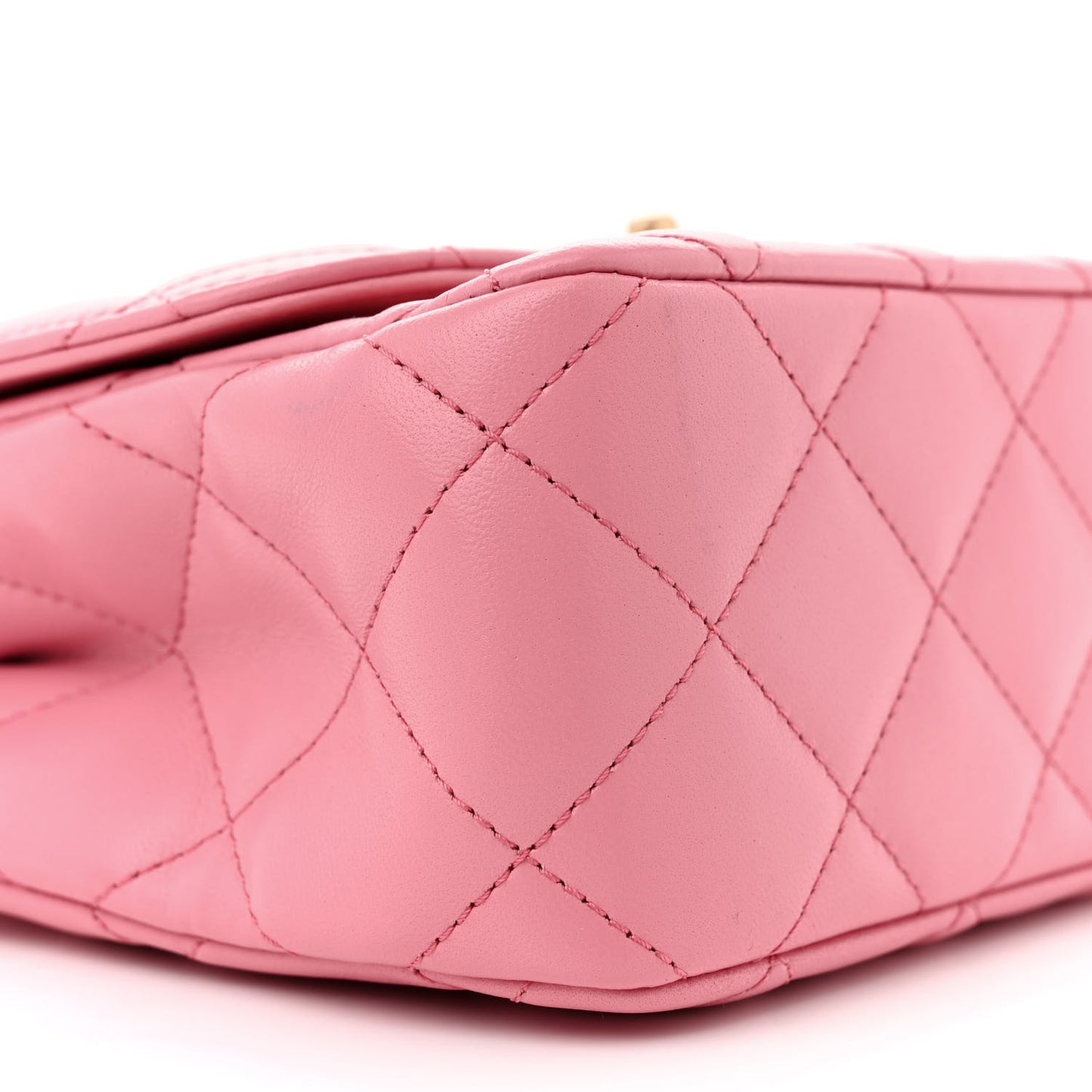 Lambskin Metal Quilted Twist Top Handle Flap With Chain Light Pink