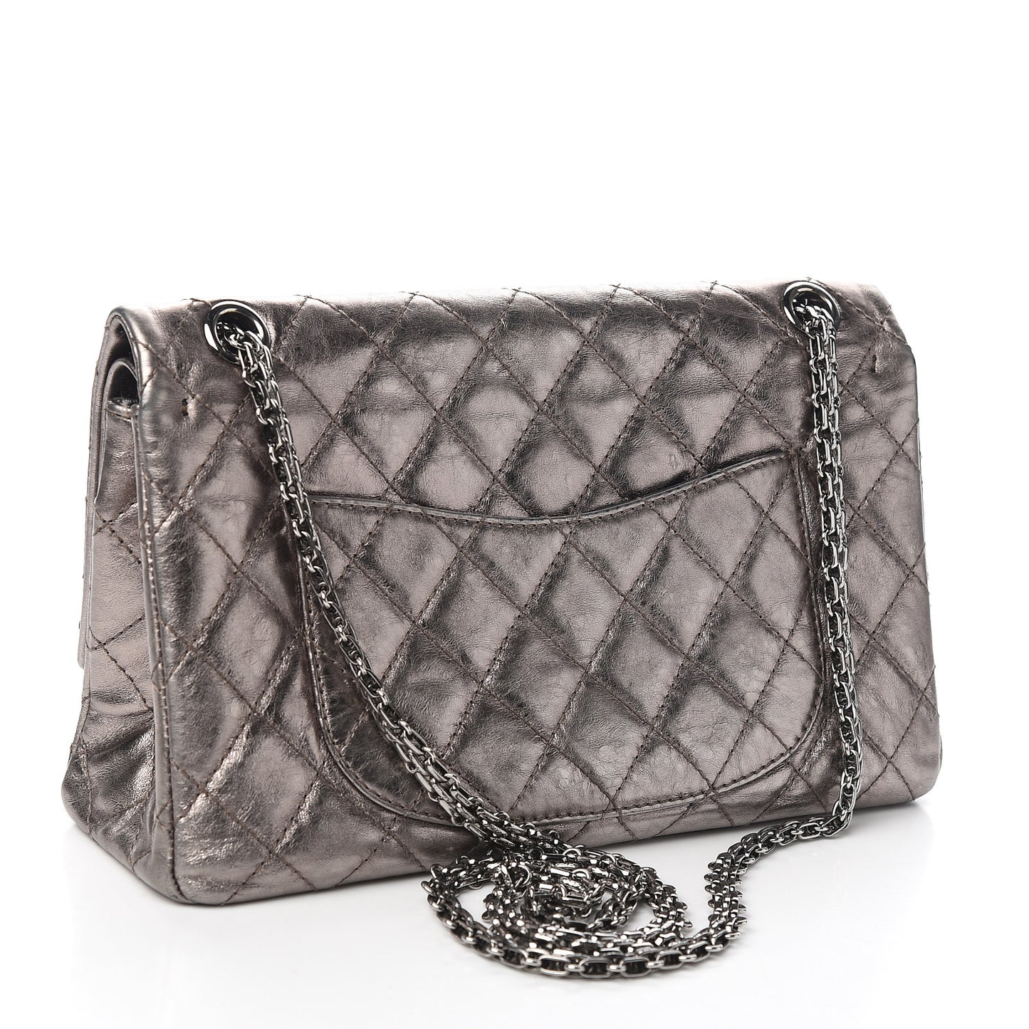 Metallic Aged Calfskin Quilted 2.55 Reissue 226 Flap Dark Silver