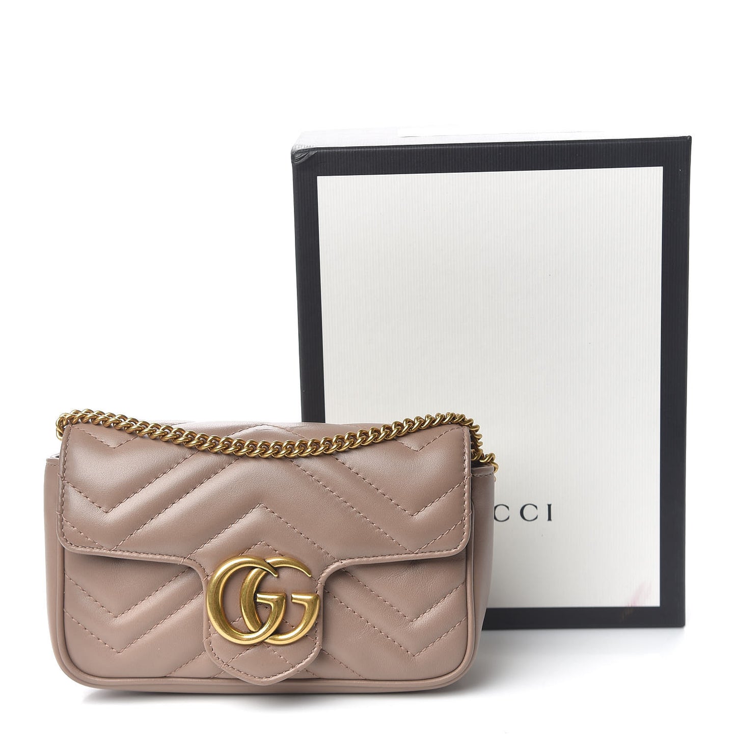 Calfskin Matelasse Super Mini GG Marmont Shoulder Bag Porcelain Rose