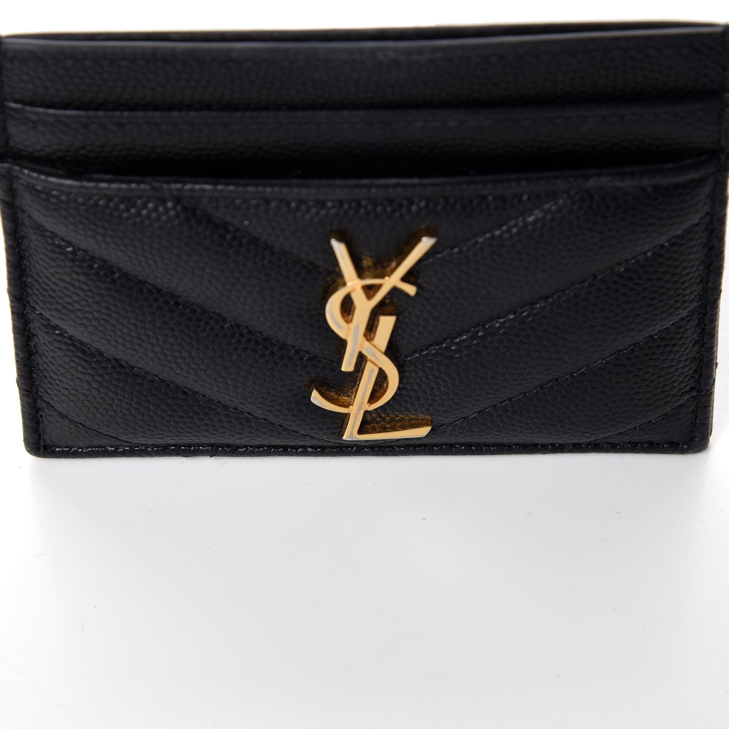 Saint Laurent Grain De Poudre Matelasse Chevron Monogram Credit Card Case Black 15 of 16