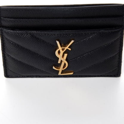 Saint Laurent Grain De Poudre Matelasse Chevron Monogram Credit Card Case Black 15 of 16