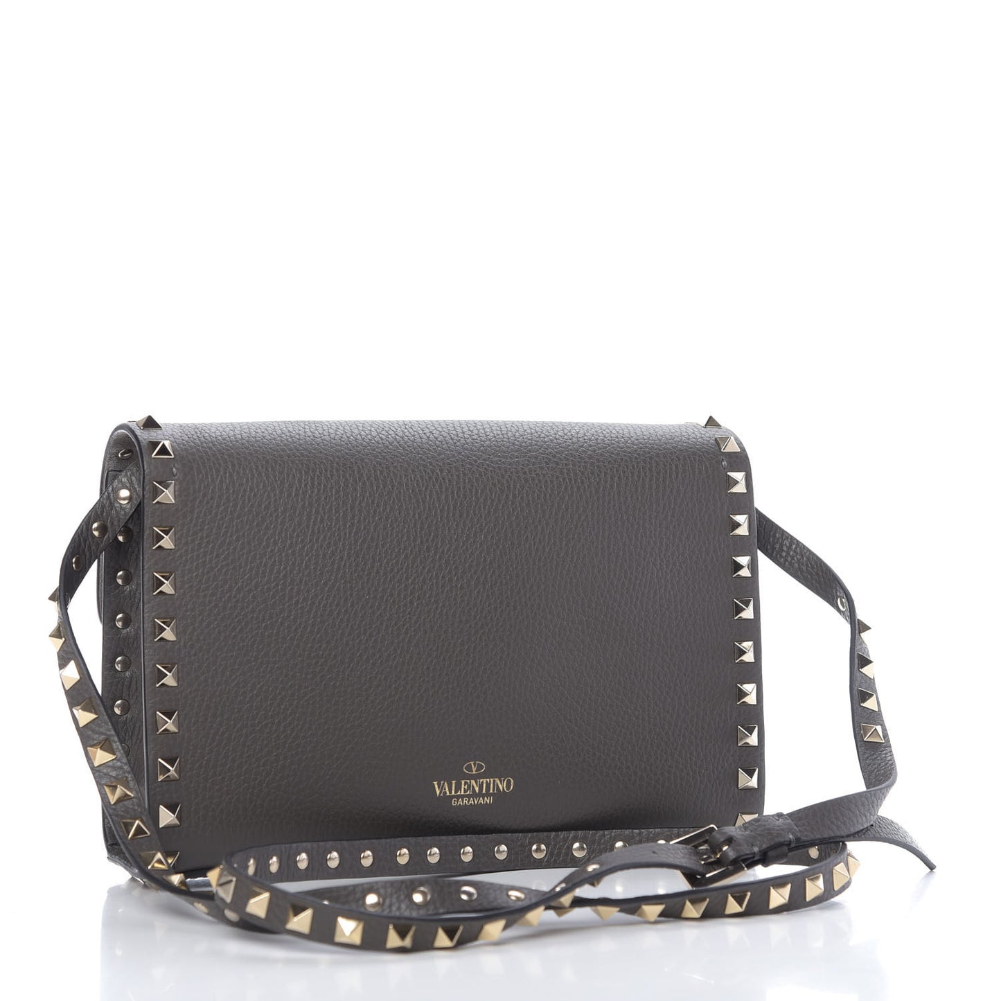 Pebbled Calfskin Medium Rockstud Flip Lock Crossbody Bag Graphite