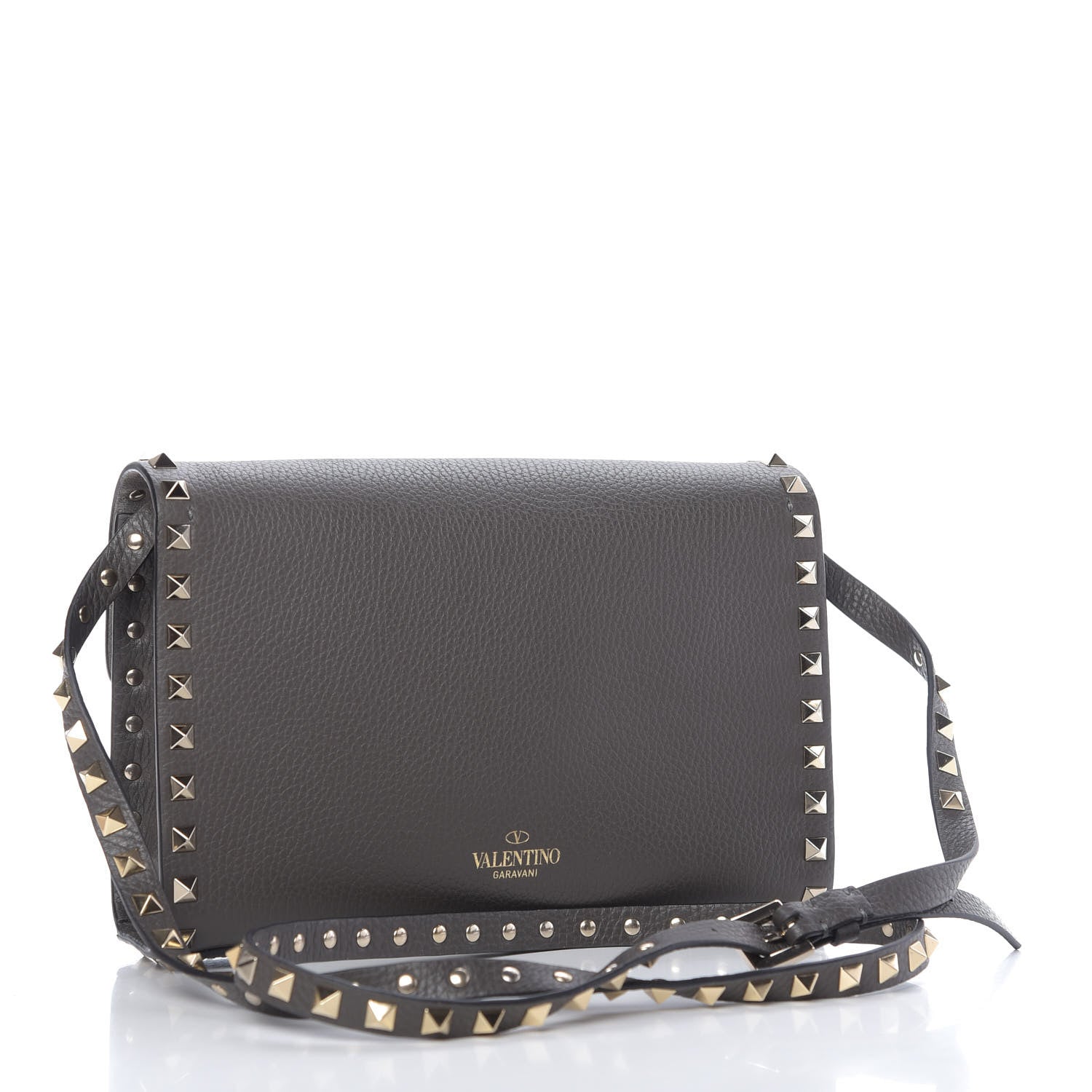 Valentino Garavani Pebbled Calfskin Medium Rockstud Flip Lock Crossbody Bag Graphite 3 of 9