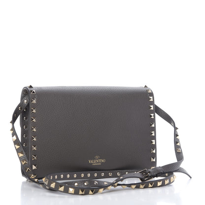 Valentino Garavani Pebbled Calfskin Medium Rockstud Flip Lock Crossbody Bag Graphite 3 of 9