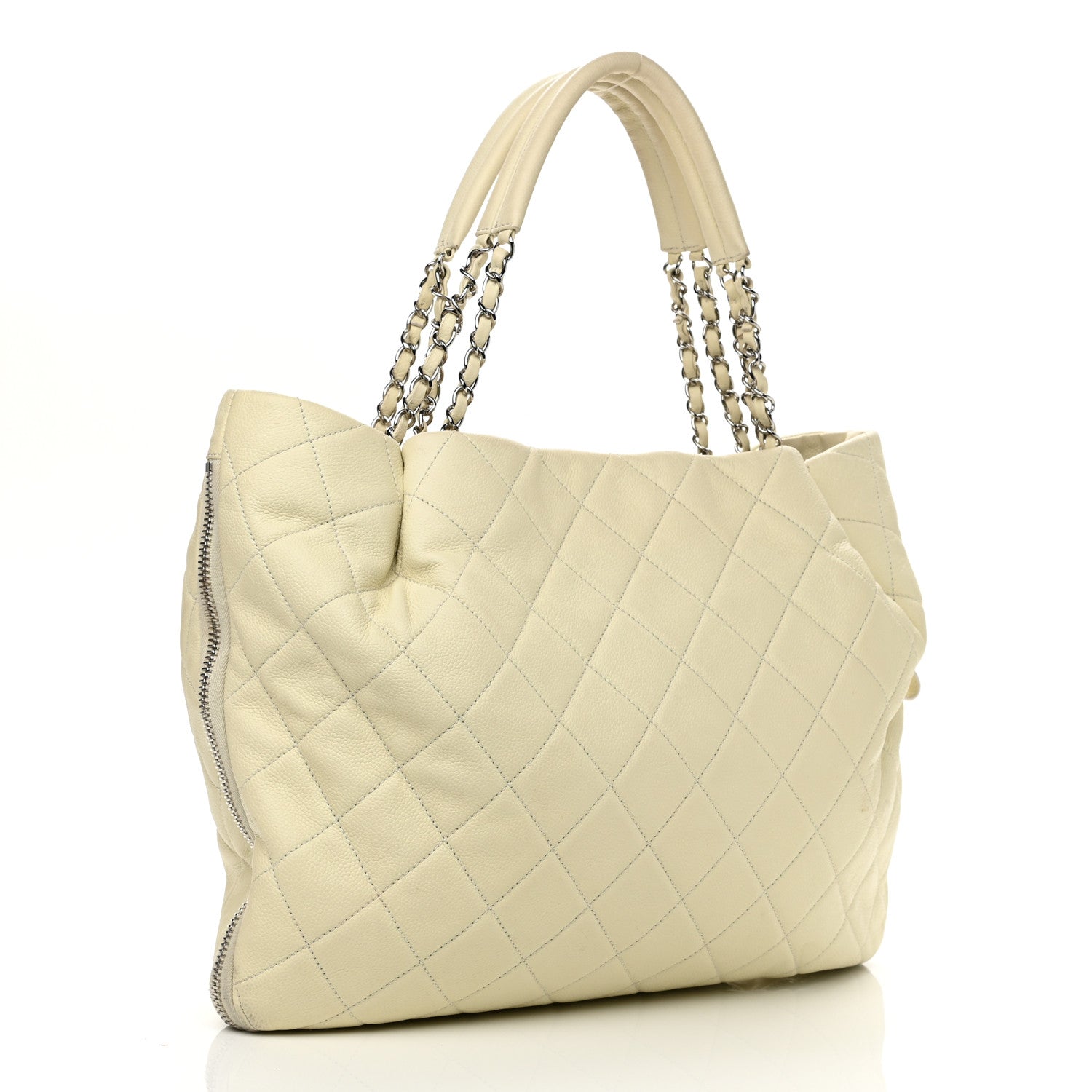 Chanel Caviar Quilted Expandable Zip Shoulder Bag White 3 of 16