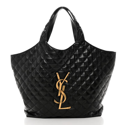Saint Laurent Lambskin Quilted Maxi Icare Shopping Tote Black 2 of 14