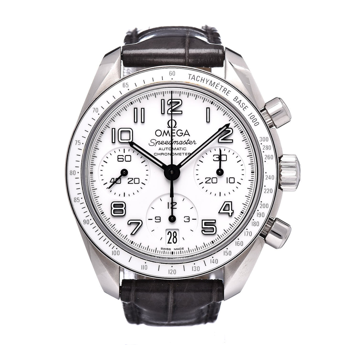 Stainless Steel Alligator 38mm Speedmaster Automatic Chronograph Watch White 324.33.38.40.04.001