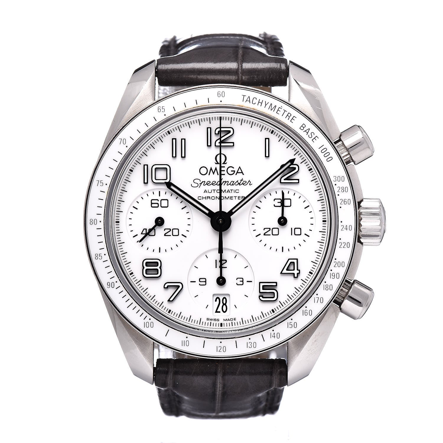 Omega Stainless Steel Alligator 38mm Speedmaster Automatic Chronograph Watch White 324.33.38.40.04.001 1 of 7