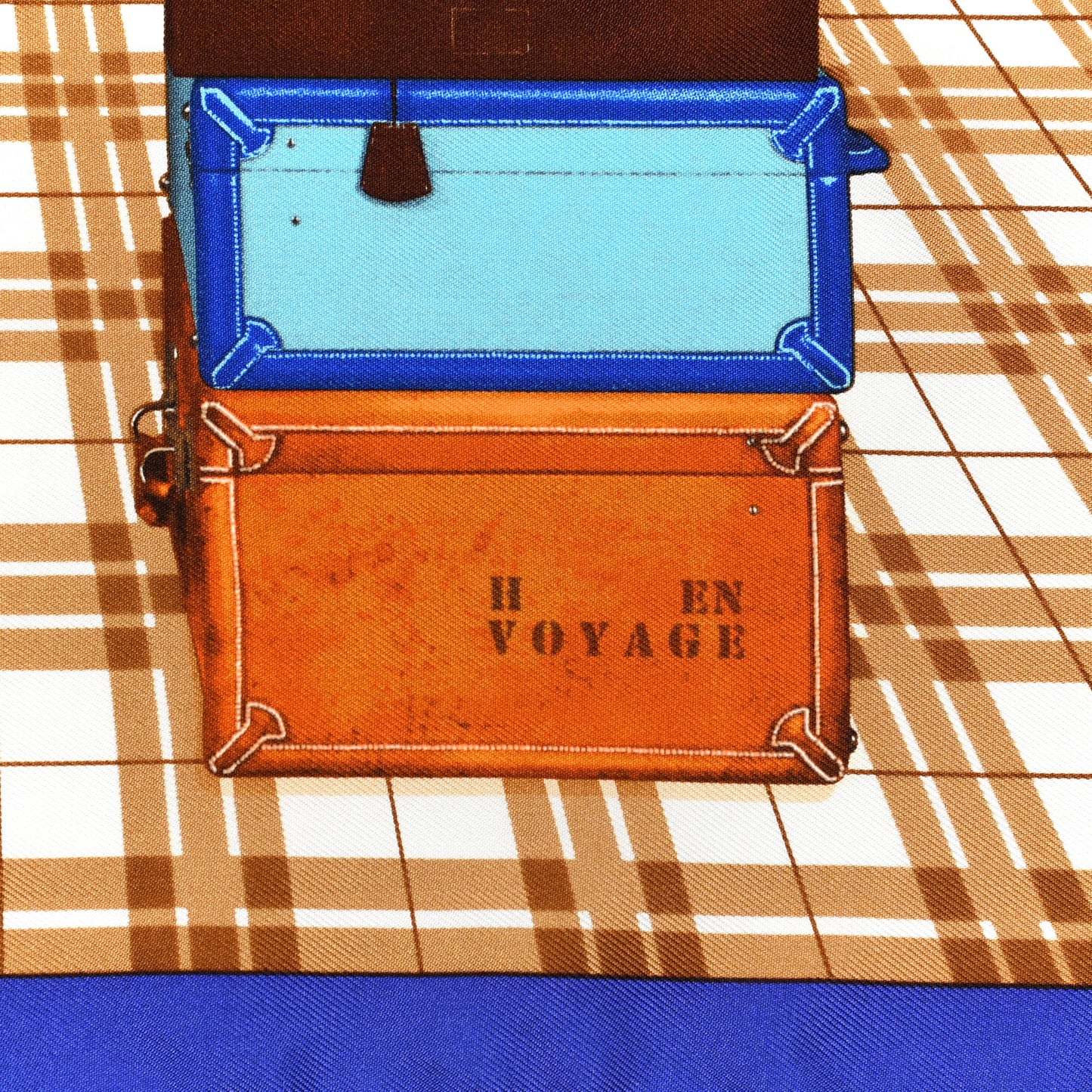 Silk H en Voyage Pocket Square Bleu Klein Marron Camel