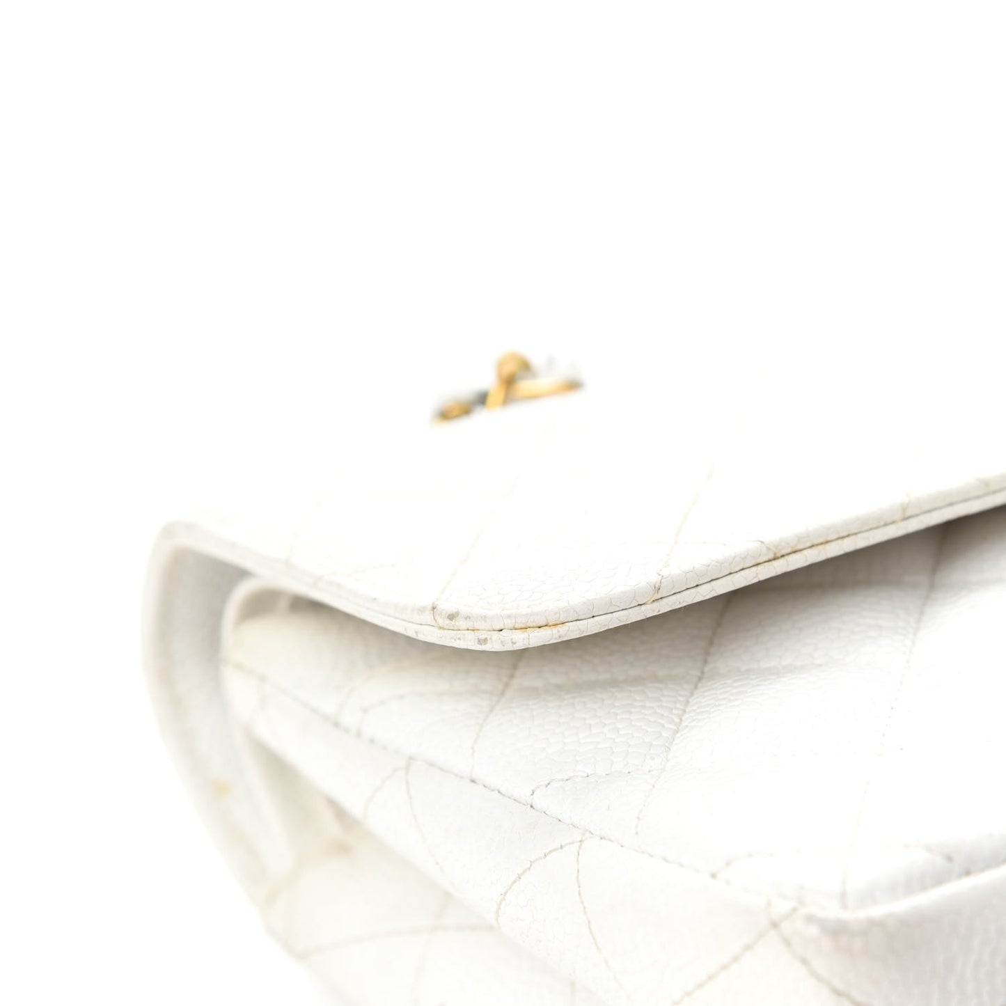 Caviar Quilted Medium Double Flap White