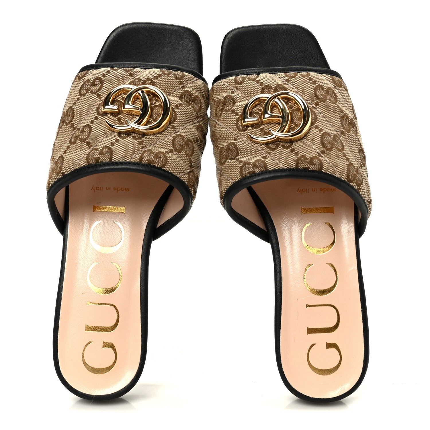 Gucci Monogram Matelasse Diagonal GG Marmont Flat Slide Sandals 35 Beige Ebony Black 2 of 10