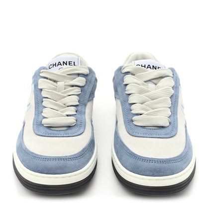 Chanel Suede Kidskin Womens CC Sneakers 35 White Blue 2 of 11