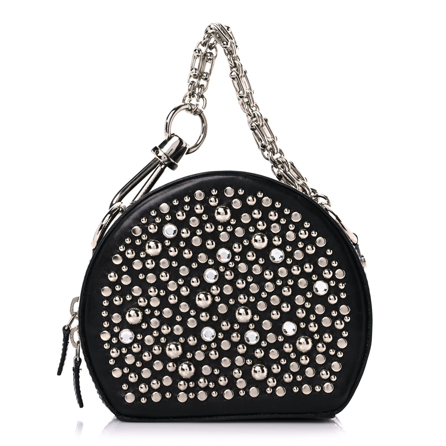 Calfskin Crystal Studded Round Bag Black