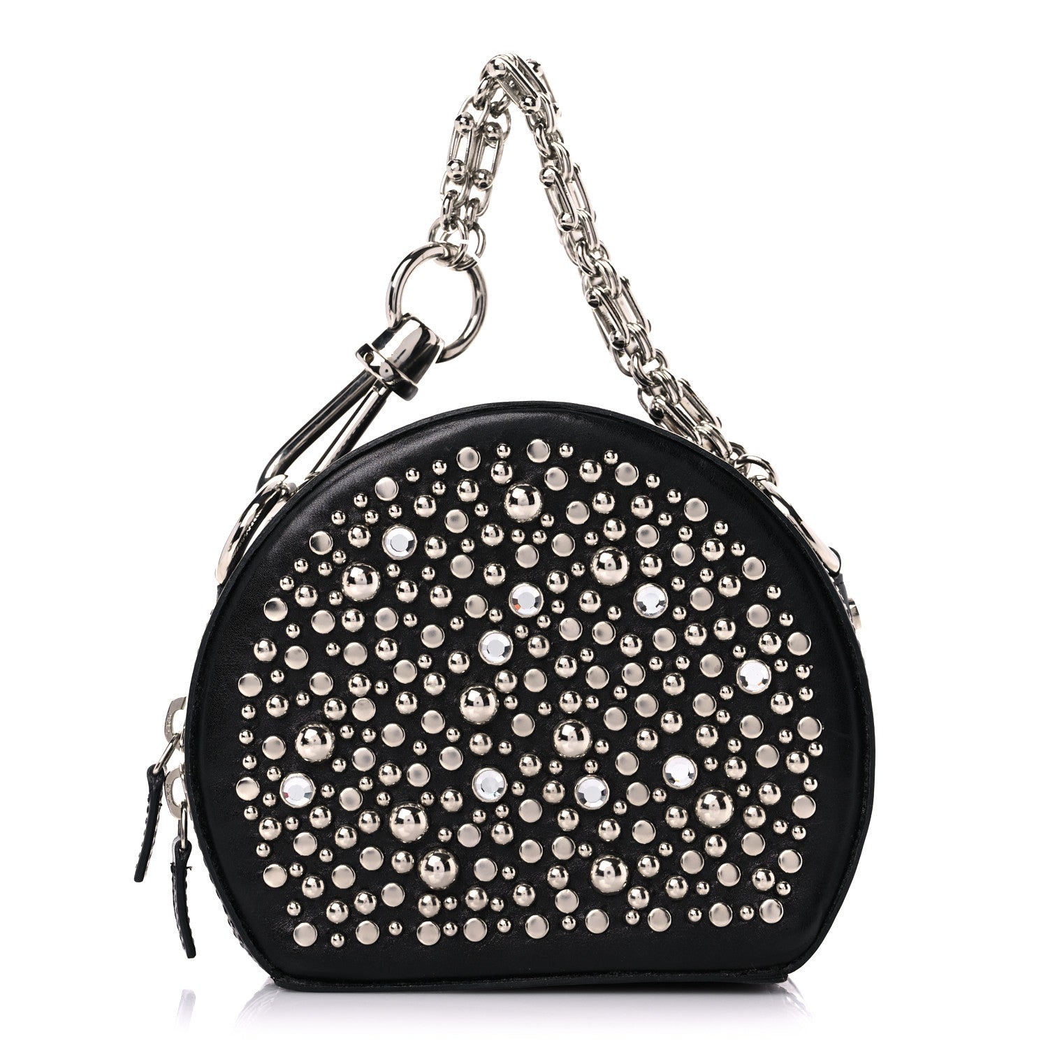 Versace Calfskin Crystal Studded Round Bag Black 1 of 12