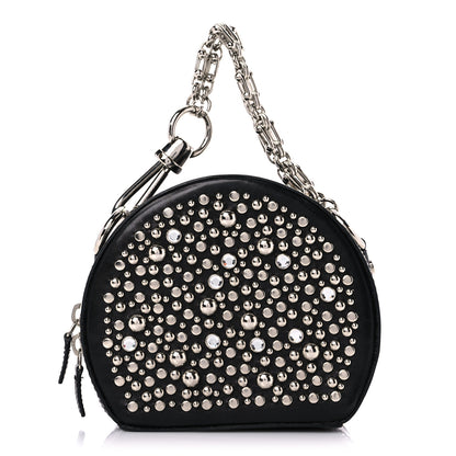 Versace Calfskin Crystal Studded Round Bag Black 1 of 12