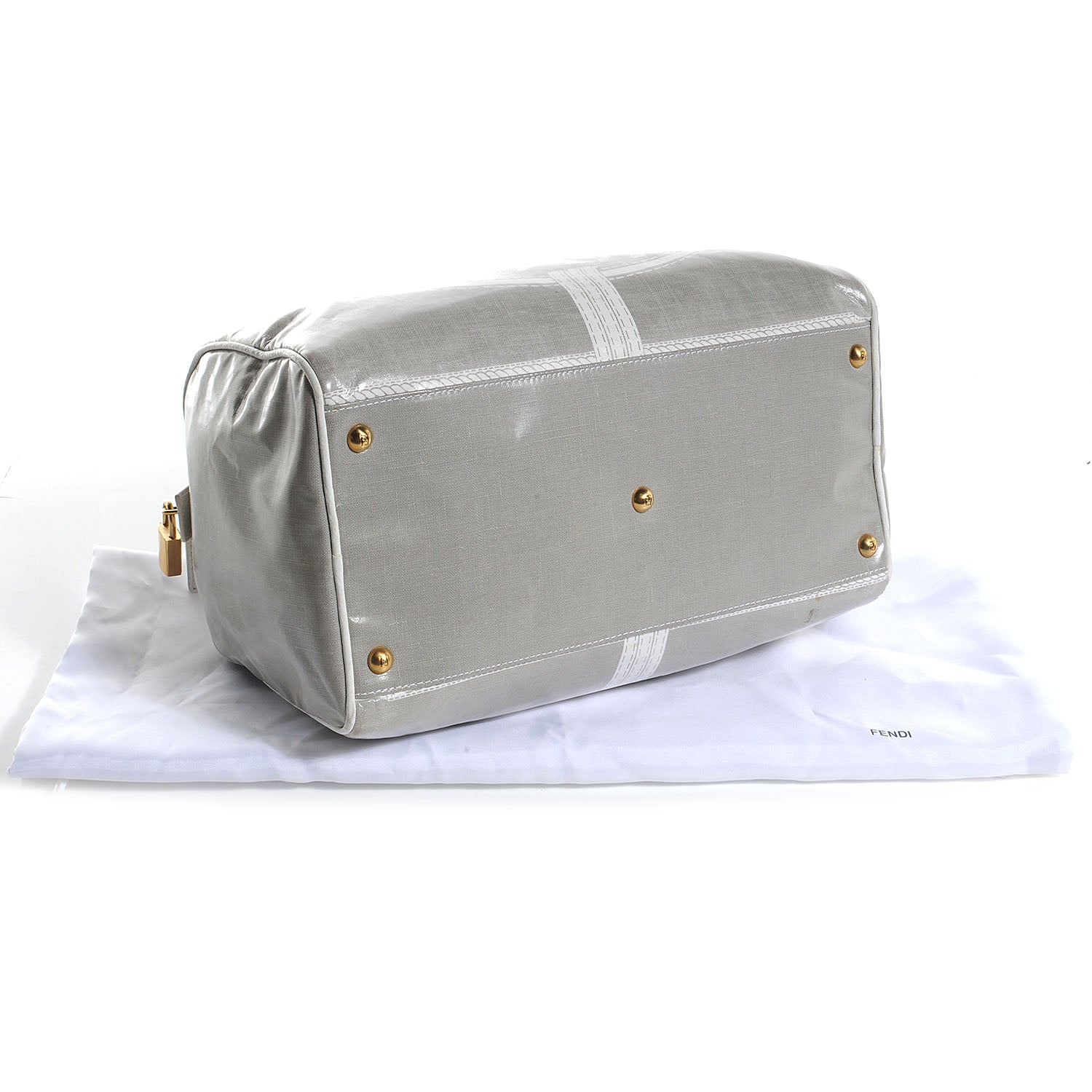 Fendi Vinyl Selleria Motif Boston Travel Bag Grey 4 of 9