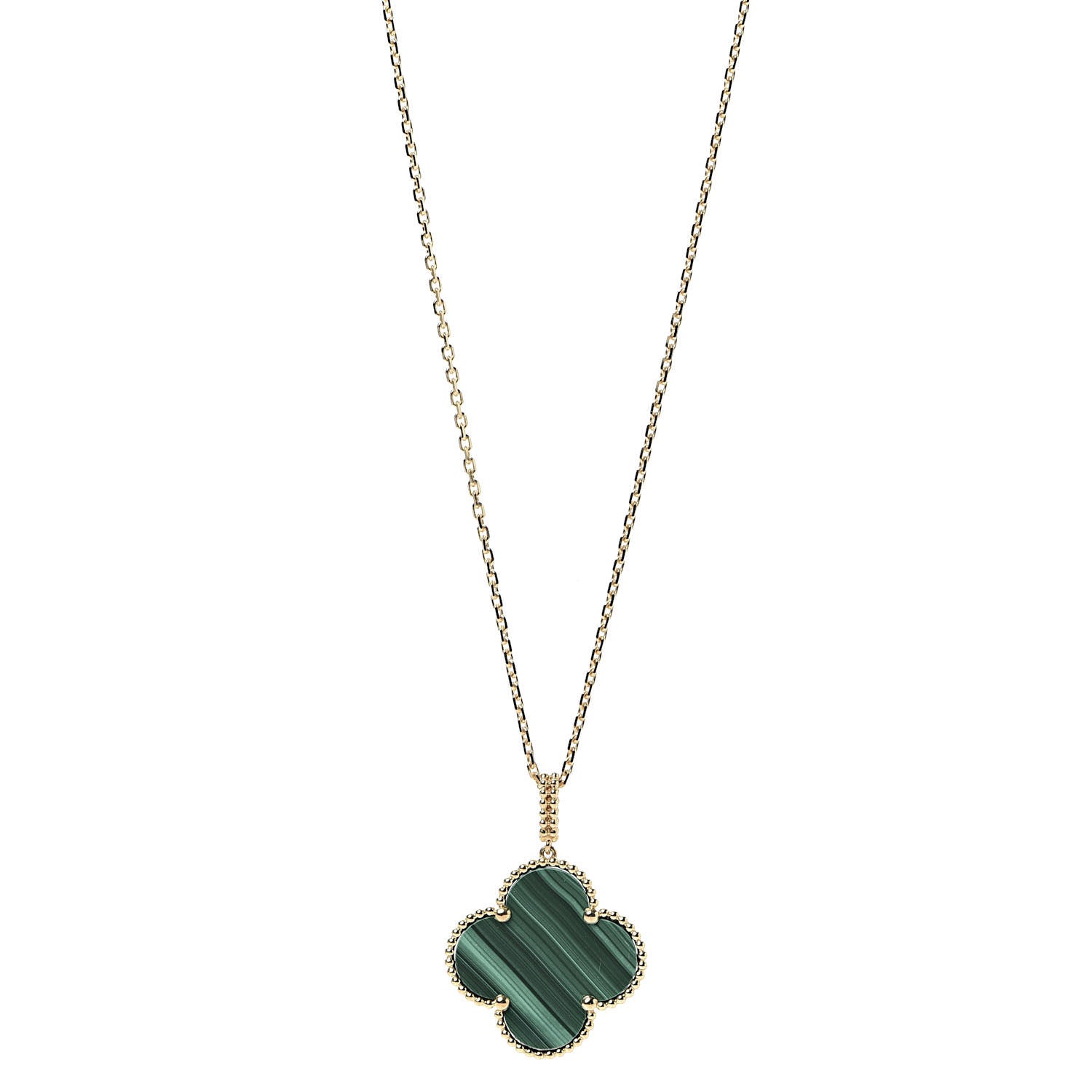 Van Cleef & Arpels 18K Yellow Gold Malachite Magic Alhambra Pendant Necklace 1 of 6