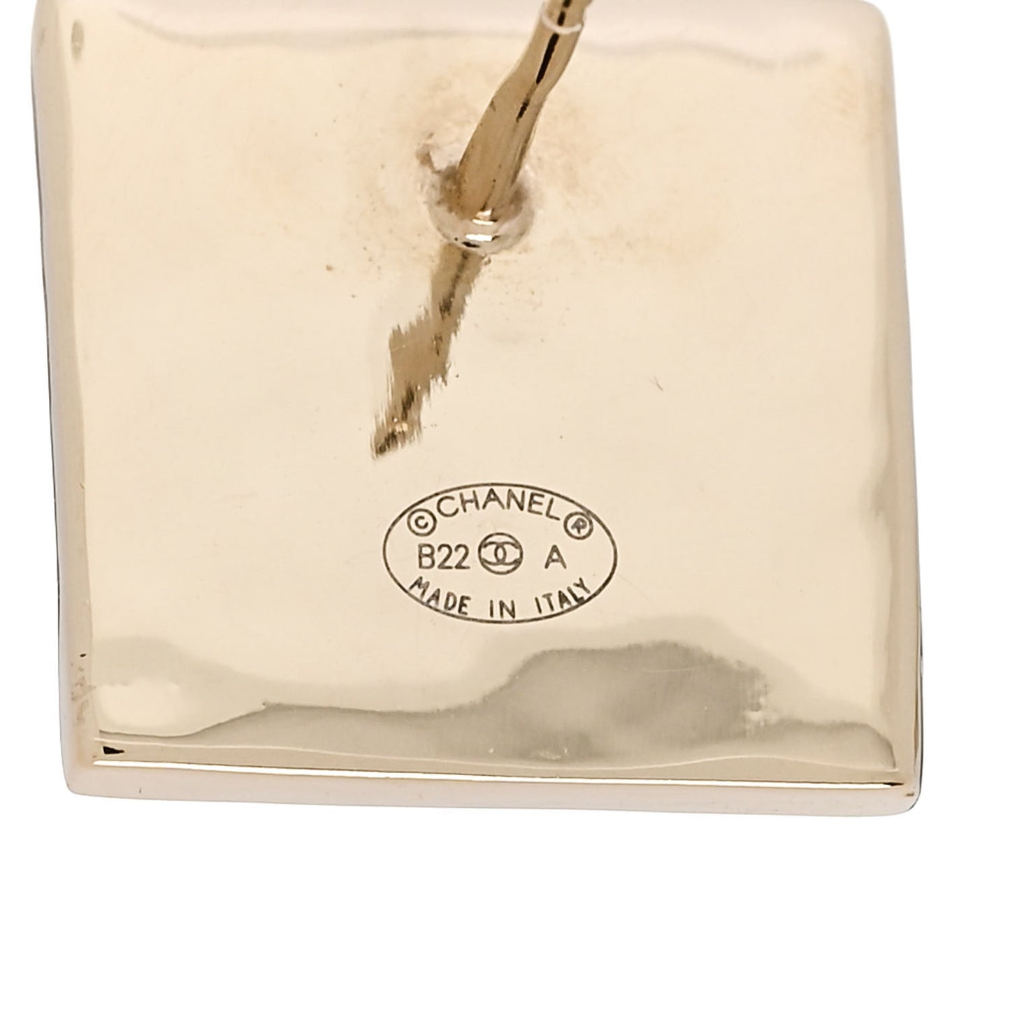 Metal Enamel CC Square Earrings Gold White Black