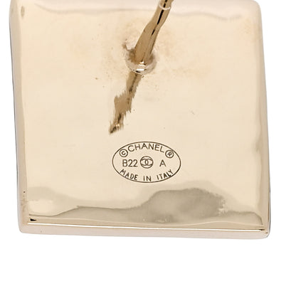 Chanel Metal Enamel CC Square Earrings Gold White Black 4 of 4