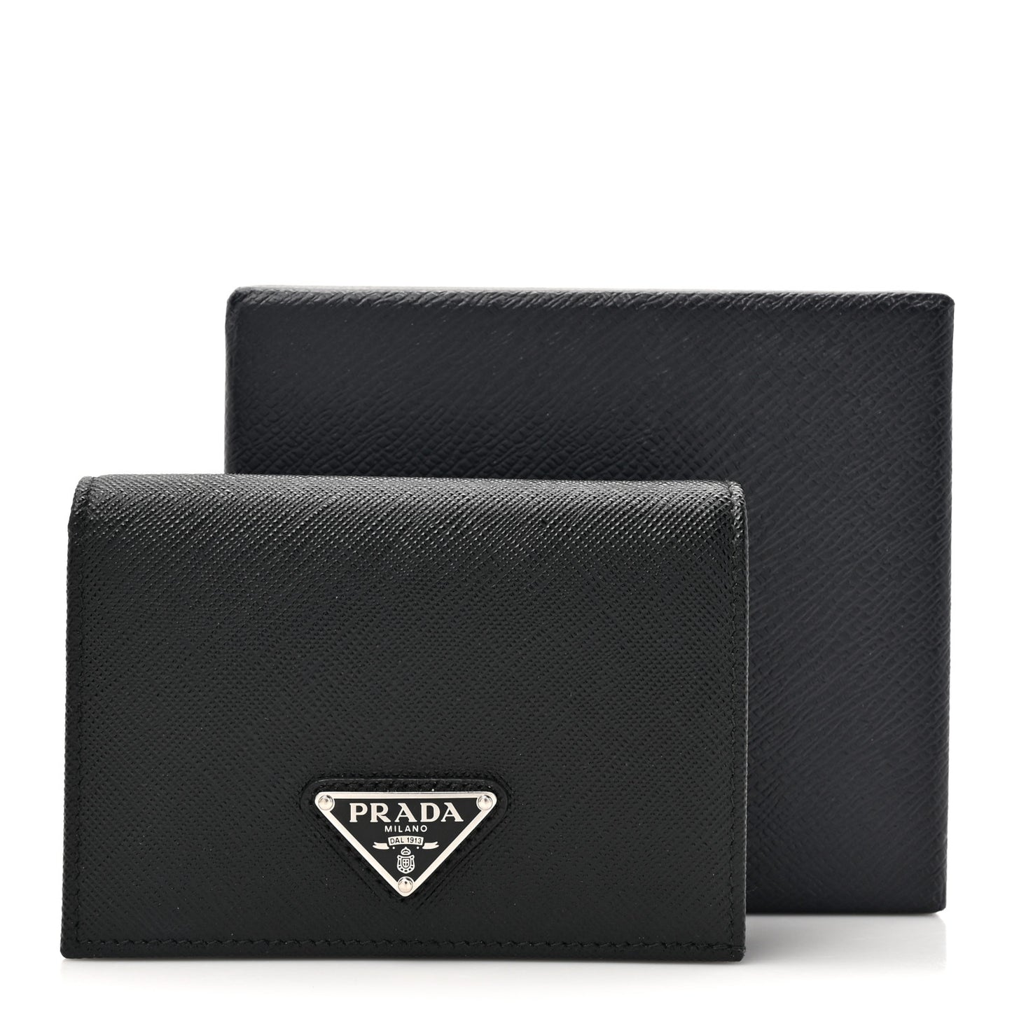 Saffiano Small Triangle Bi-Fold Wallet Black