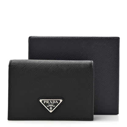 Prada Saffiano Small Triangle Bi-Fold Wallet Black 10 of 10