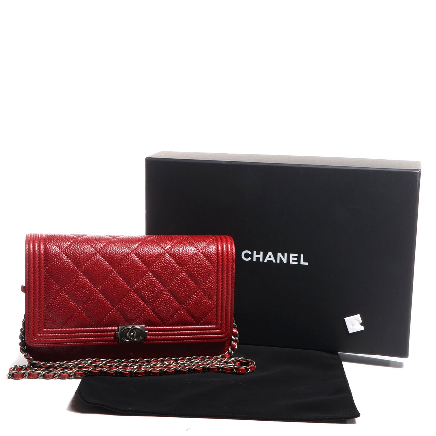 Caviar Quilted Boy Wallet On Chain WOC Red