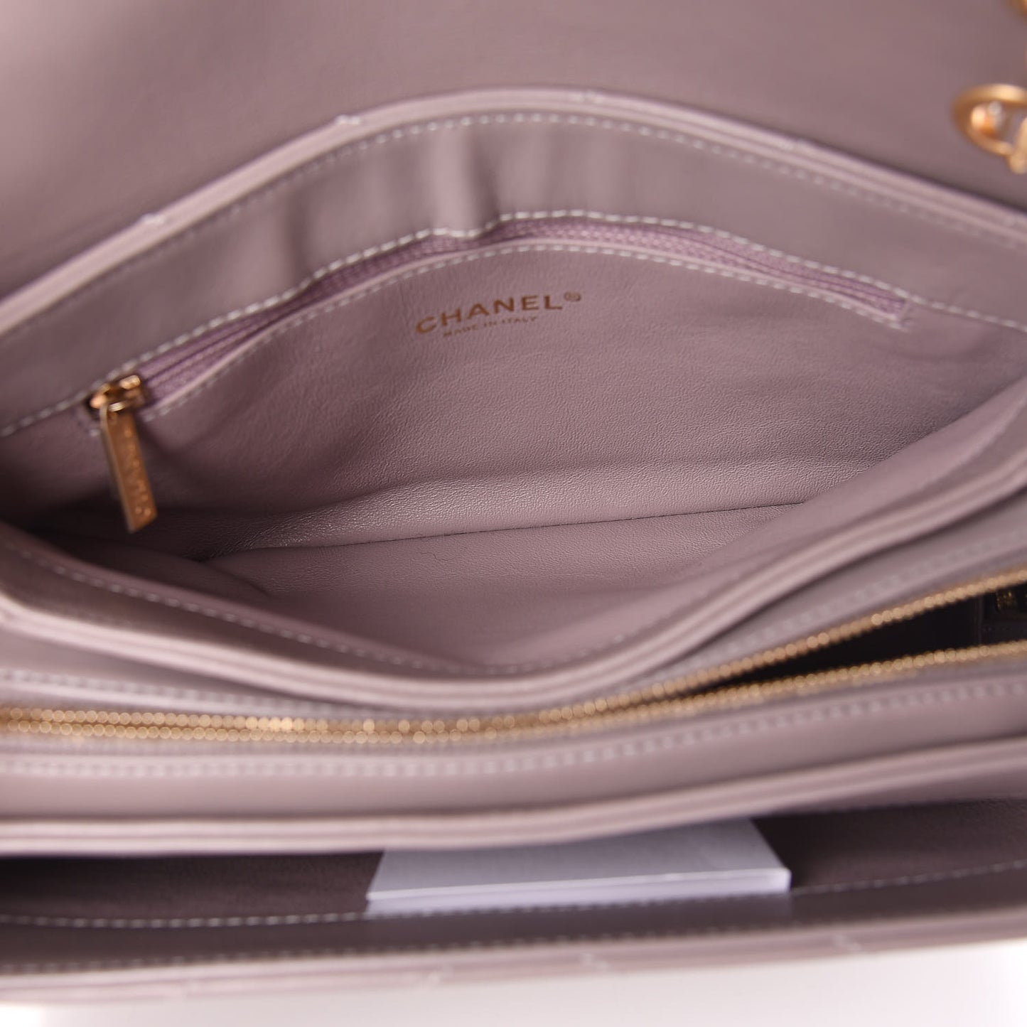 Lambskin Chevron Stitched Medium Envelope Flap Light Grey