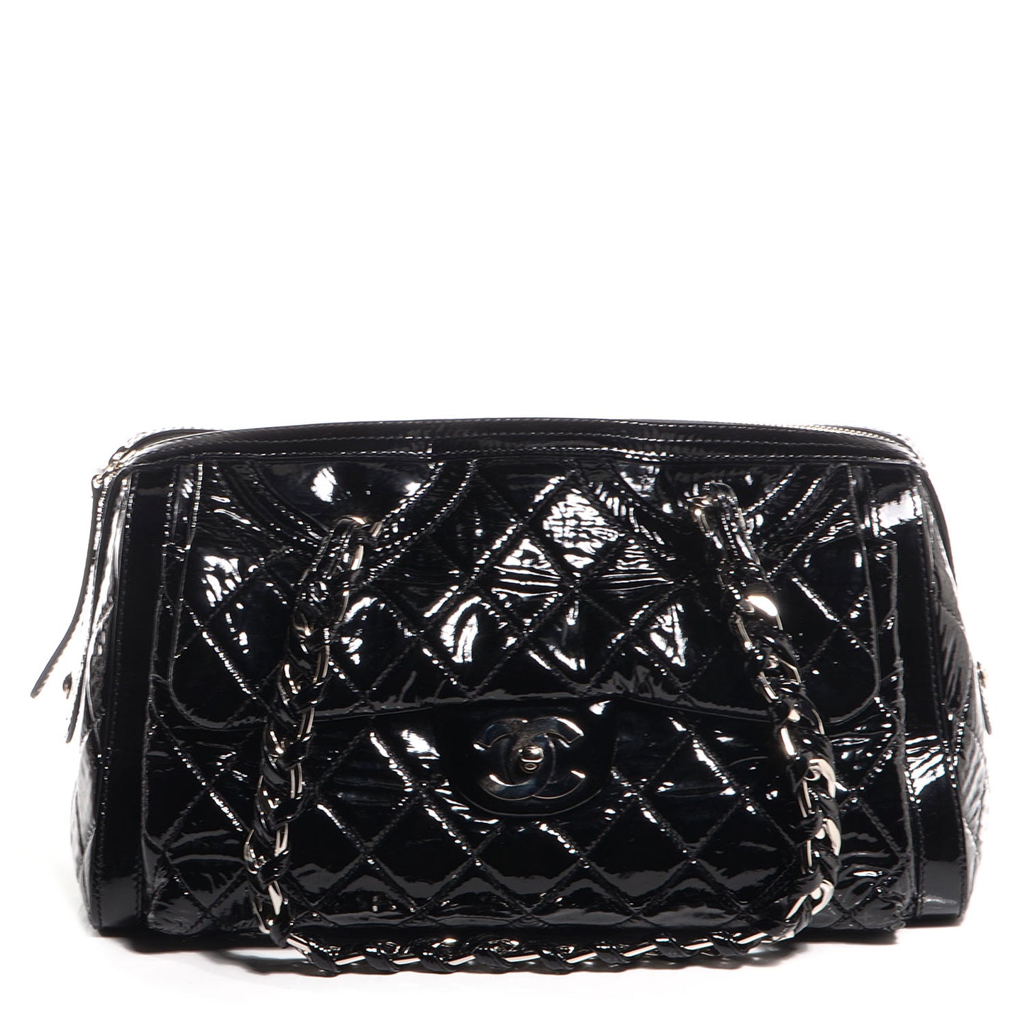 Patent Day Glo Flap Bag Black