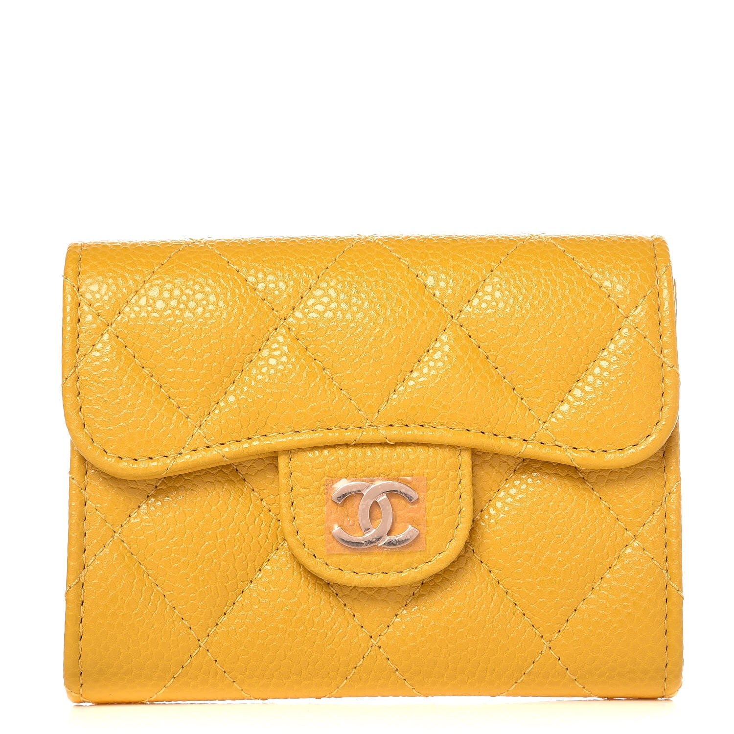 Chanel Caviar Quilted Flap Card Holder Wallet Yellow 1 of 8