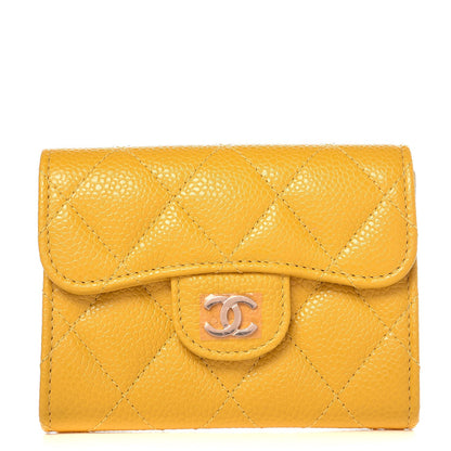 Chanel Caviar Quilted Flap Card Holder Wallet Yellow 1 of 8