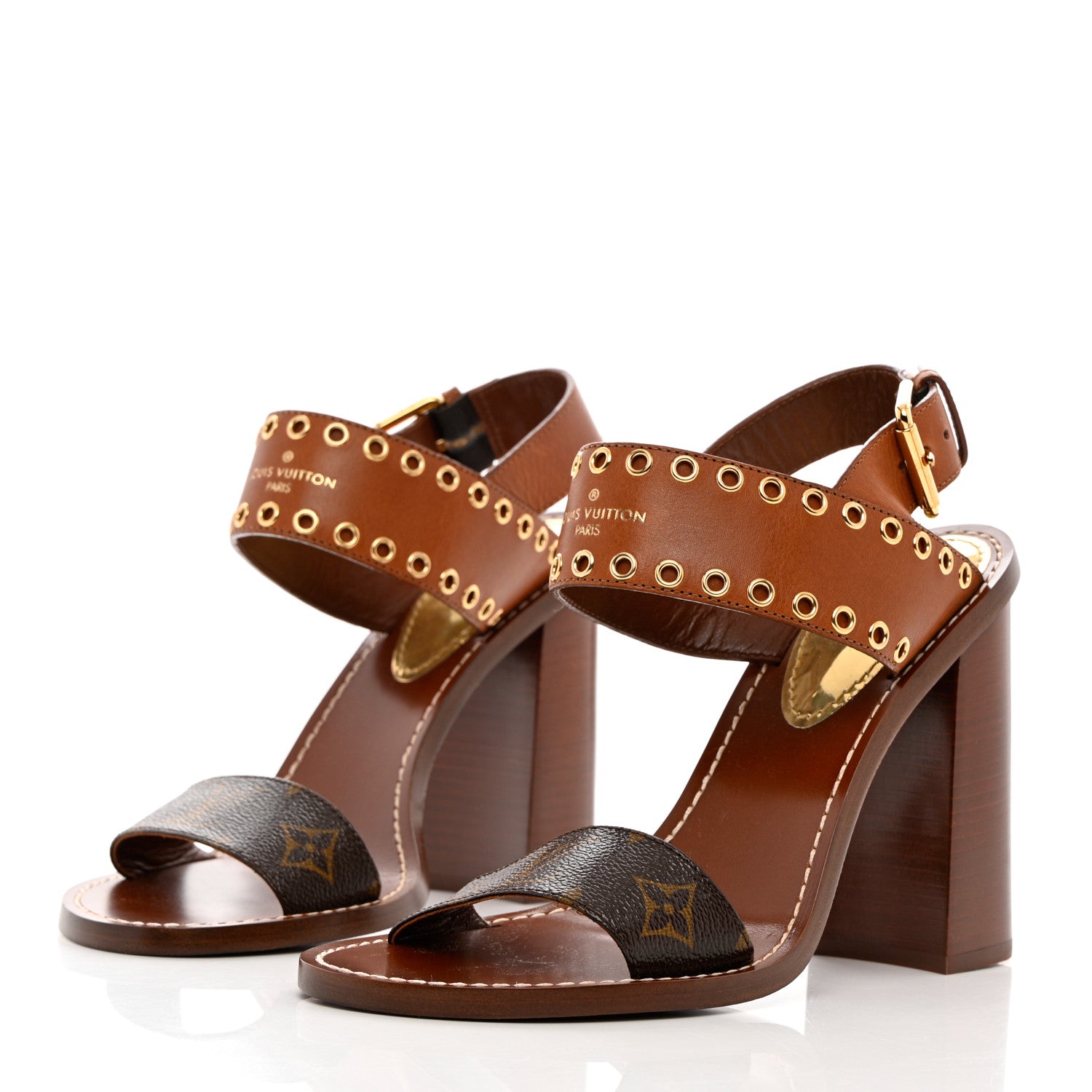 Louis Vuitton Calfskin Monogram Passenger Heeled Sandals 40 Cognac 3 of 10