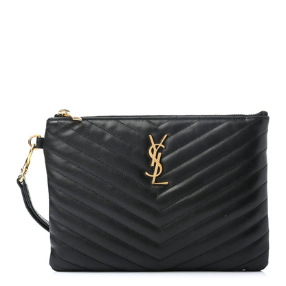 Saint Laurent Calfskin Matelasse Chevron Monogram A5 Wristlet Black 1 of 7
