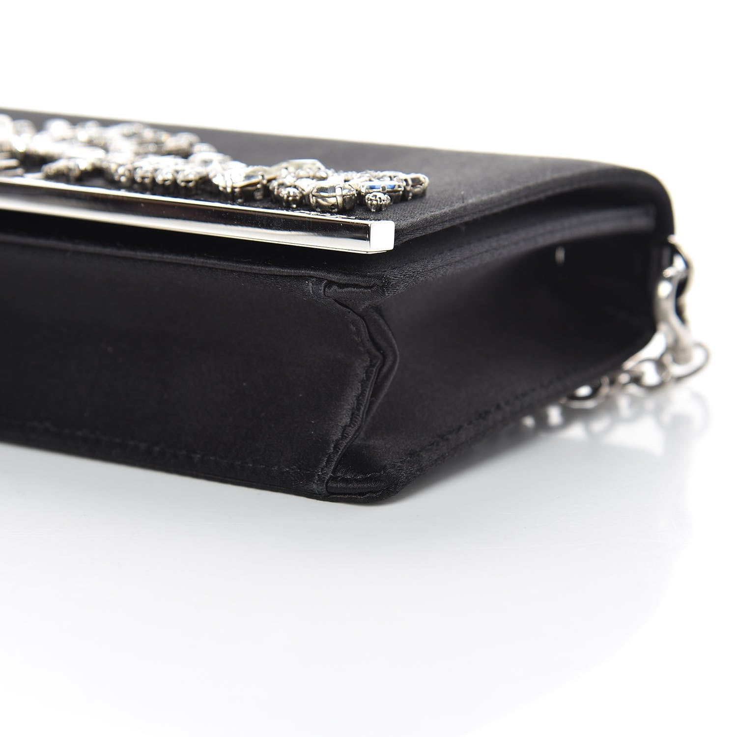 Prada Satin Crystal Chain Wallet Black 9 of 10