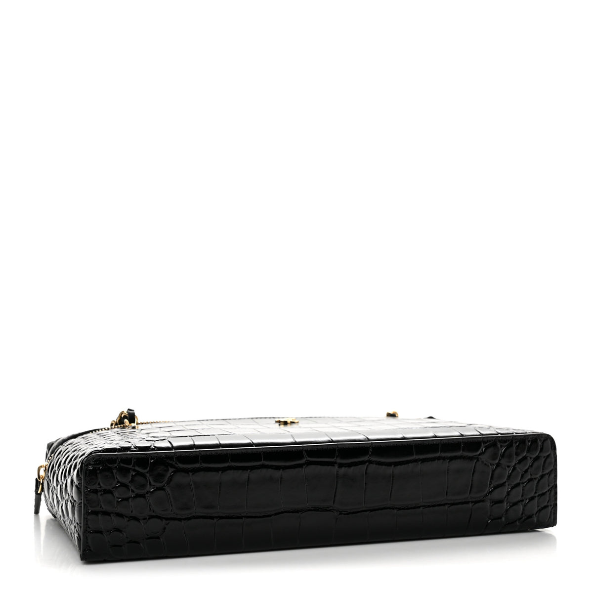 Calfskin Crocodile Embossed Crococo Exoticoco Long Vanity With Chain Black
