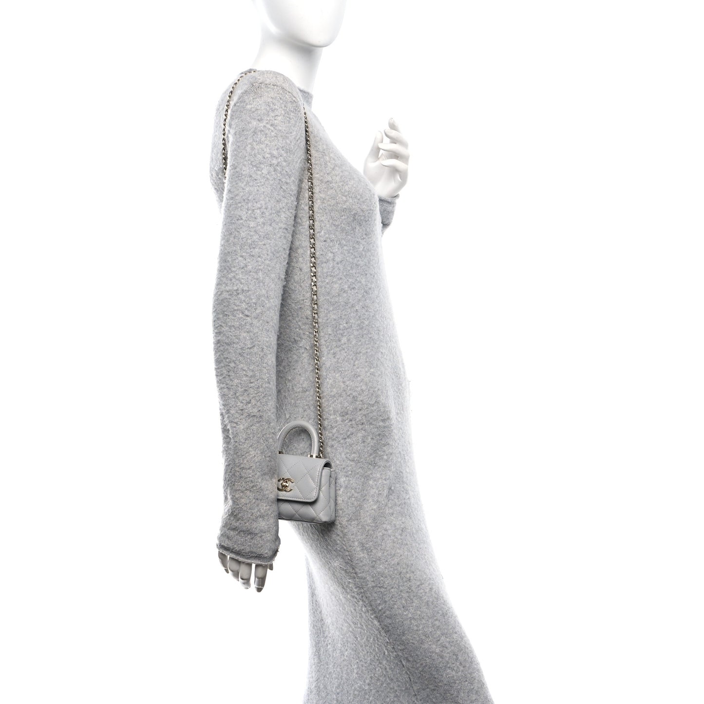 Caviar Quilted Nano Coco Handle Clutch With Chain Grey