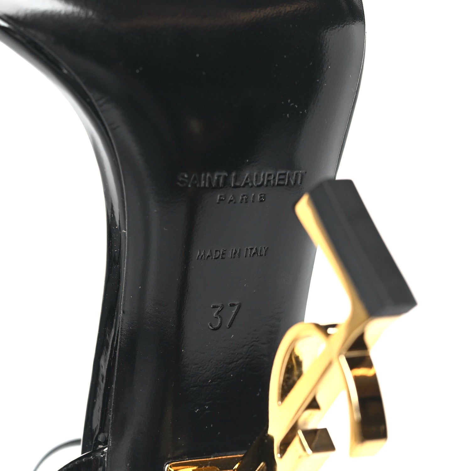 Saint Laurent Patent Calfskin Opyum 110 Sandals 37 Black Gold 7 of 10