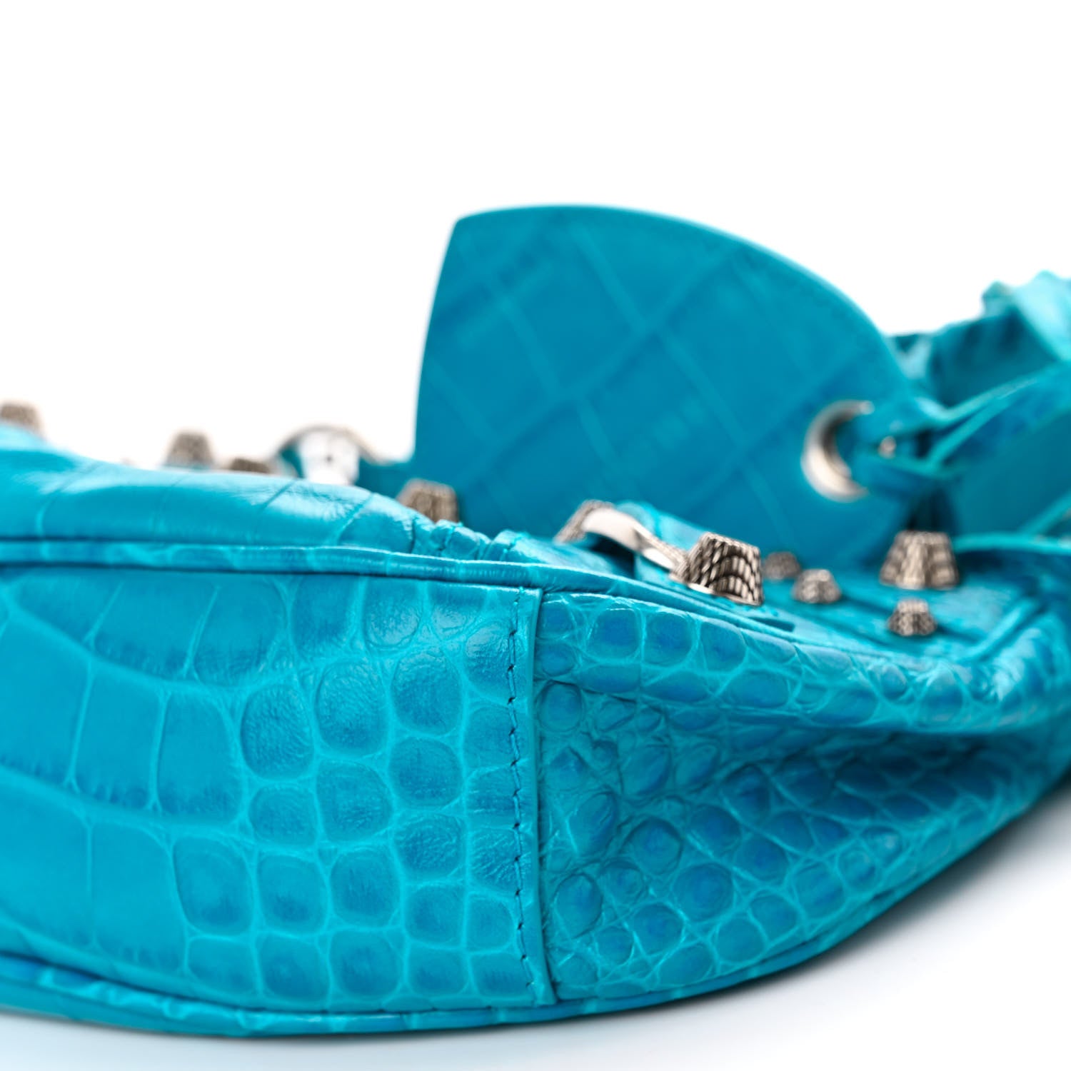 Balenciaga Extra Supple Calfskin Crocodile Embossed Le Cagole Shoulder Bag XS Cyan 10 of 10