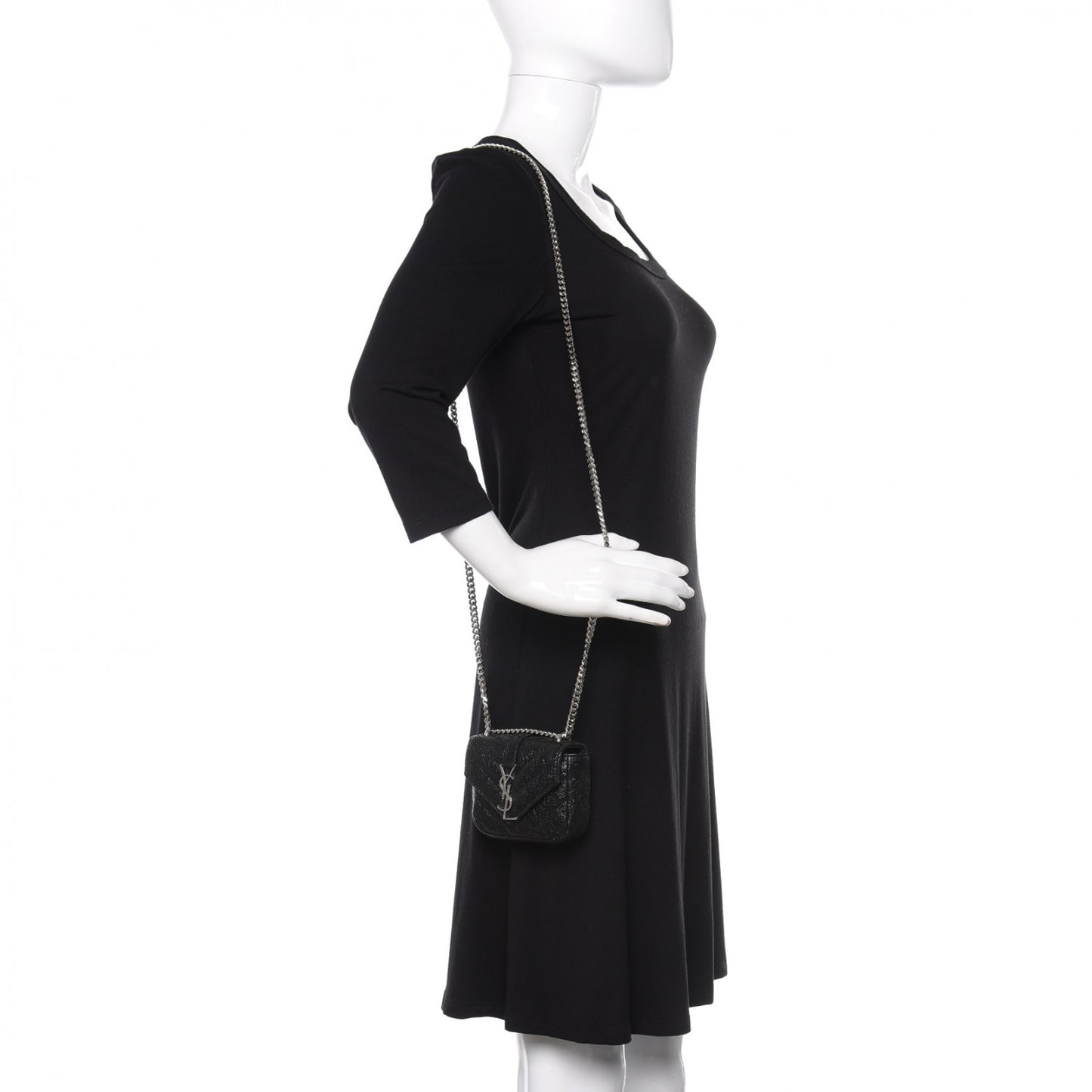 Metallic Crackled Calfskin Chevron Monogram Micro Crossbody Bag Black