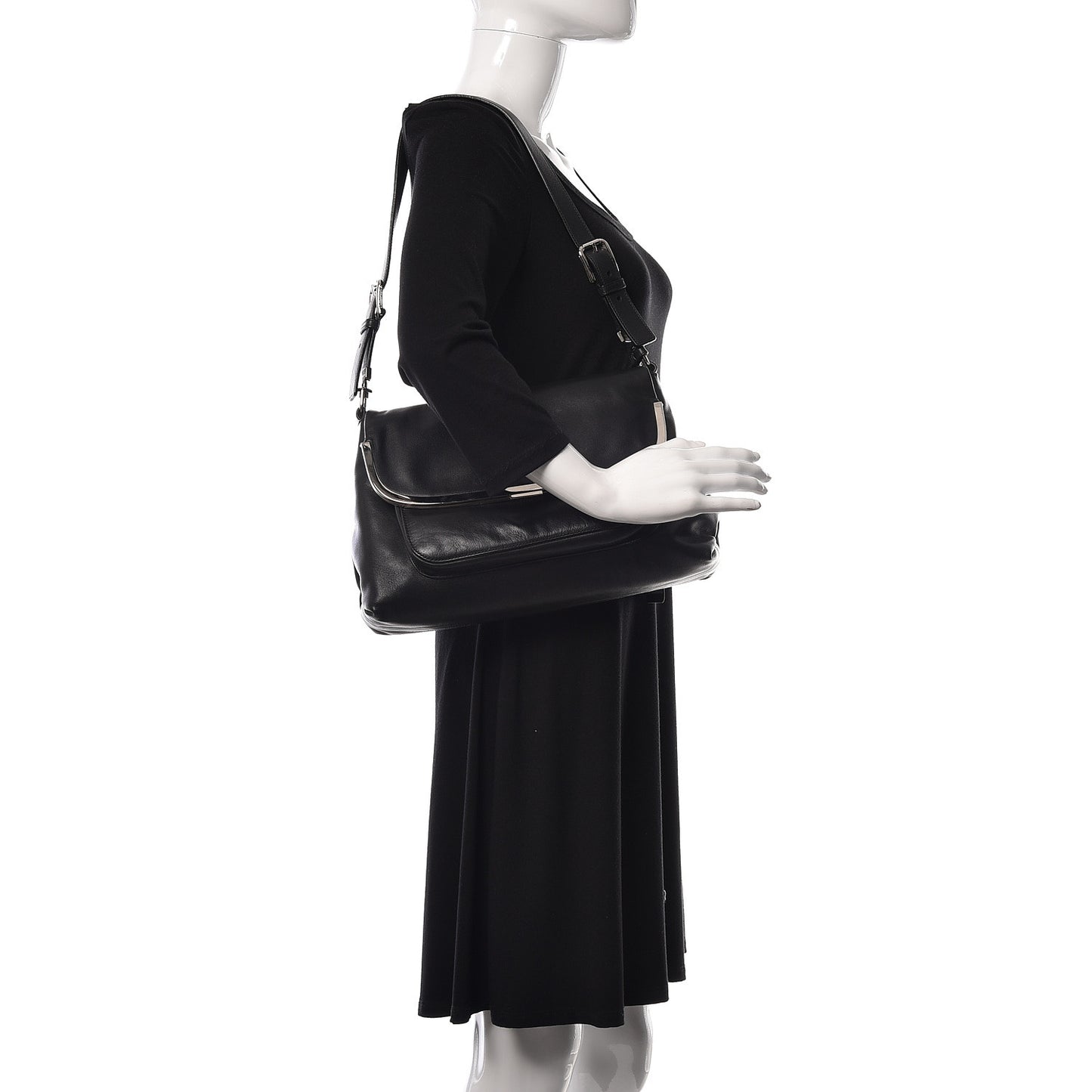 Calfskin Miss Sleek Shoulder Bag Black