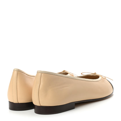 Chanel Lambskin Cap Toe Ballerina Flats 39.5 Beige Black 4 of 8