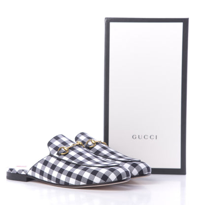 Gucci Cotton Gingham Womens Princetown Slippers 39 White Black 10 of 10