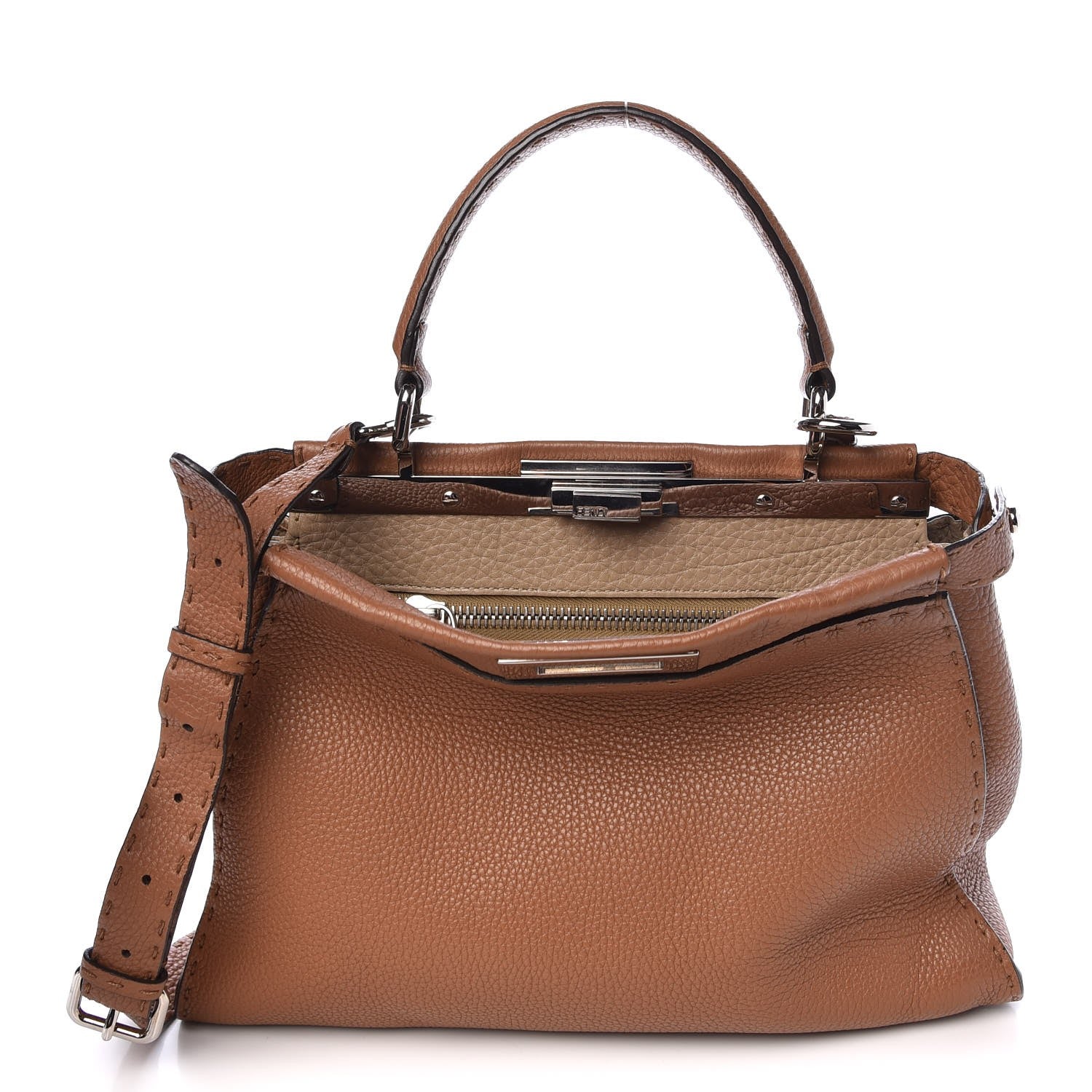 Fendi Cuoio Romano Selleria Bi-Color Medium Peekaboo Iconic Satchel Mou Deserto 1 of 7