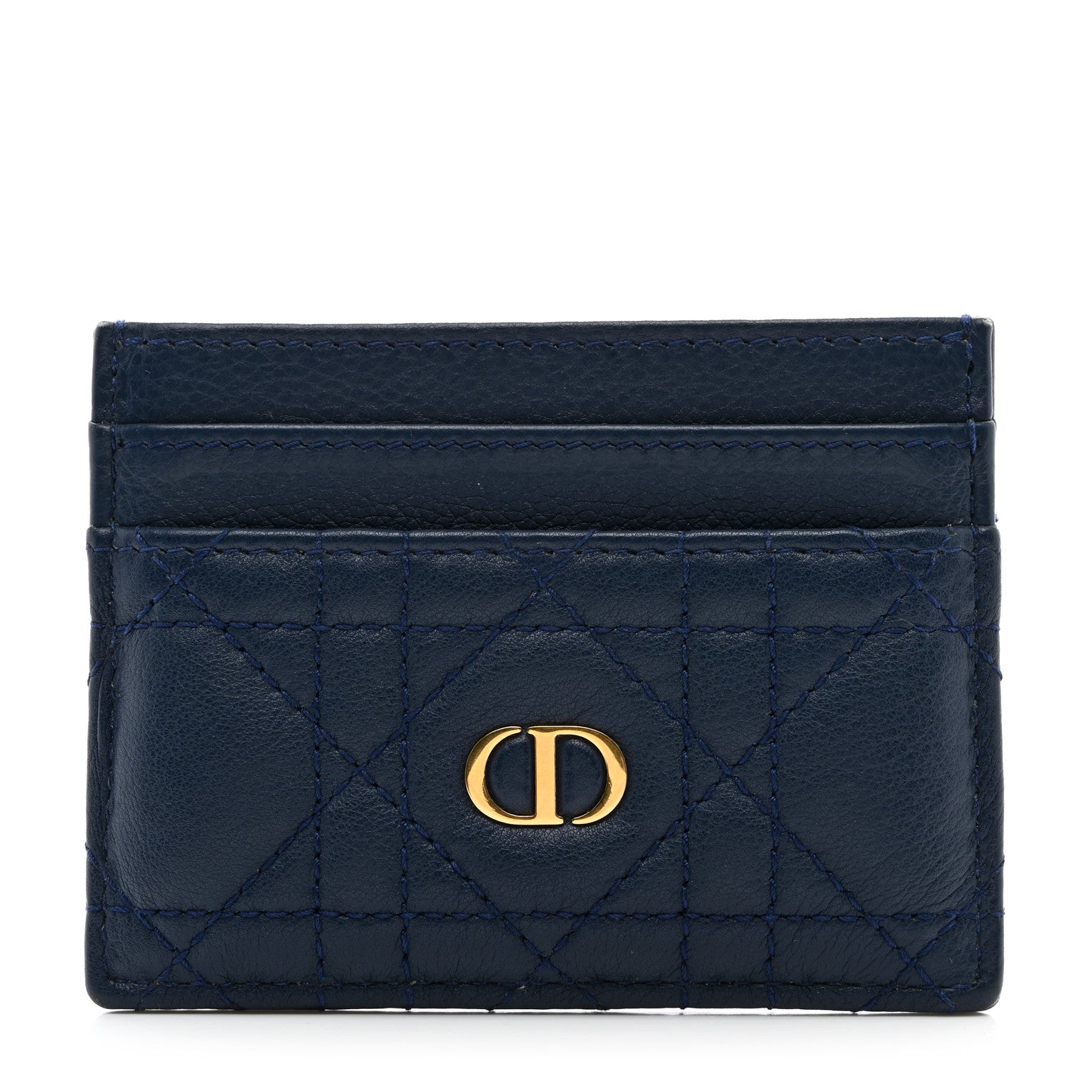 Christian Dior Supple Calfskin Cannage Caro Fresia Card Holder Navy 1 of 9