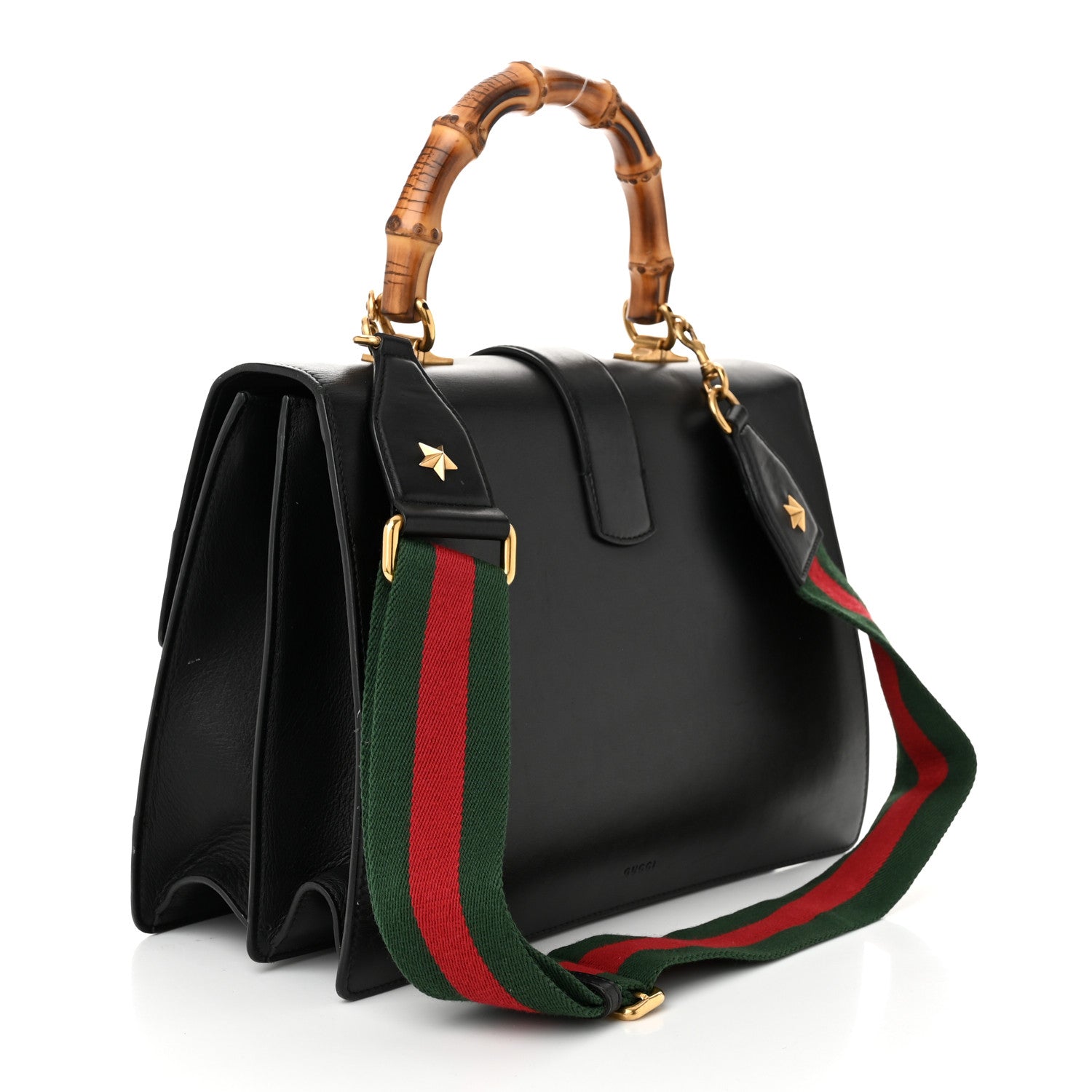 Gucci Calfskin Bamboo Web Large Dionysus Top Handle Bag Black Bright Evergreen Hibiscus Red 3 of 12