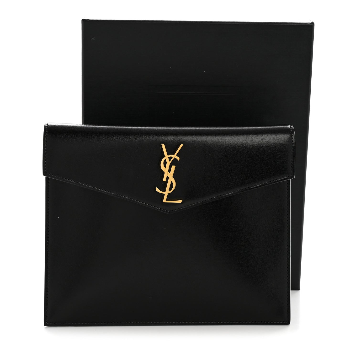 Smooth Shiny Calfskin Monogram Uptown Baby Pouch Black