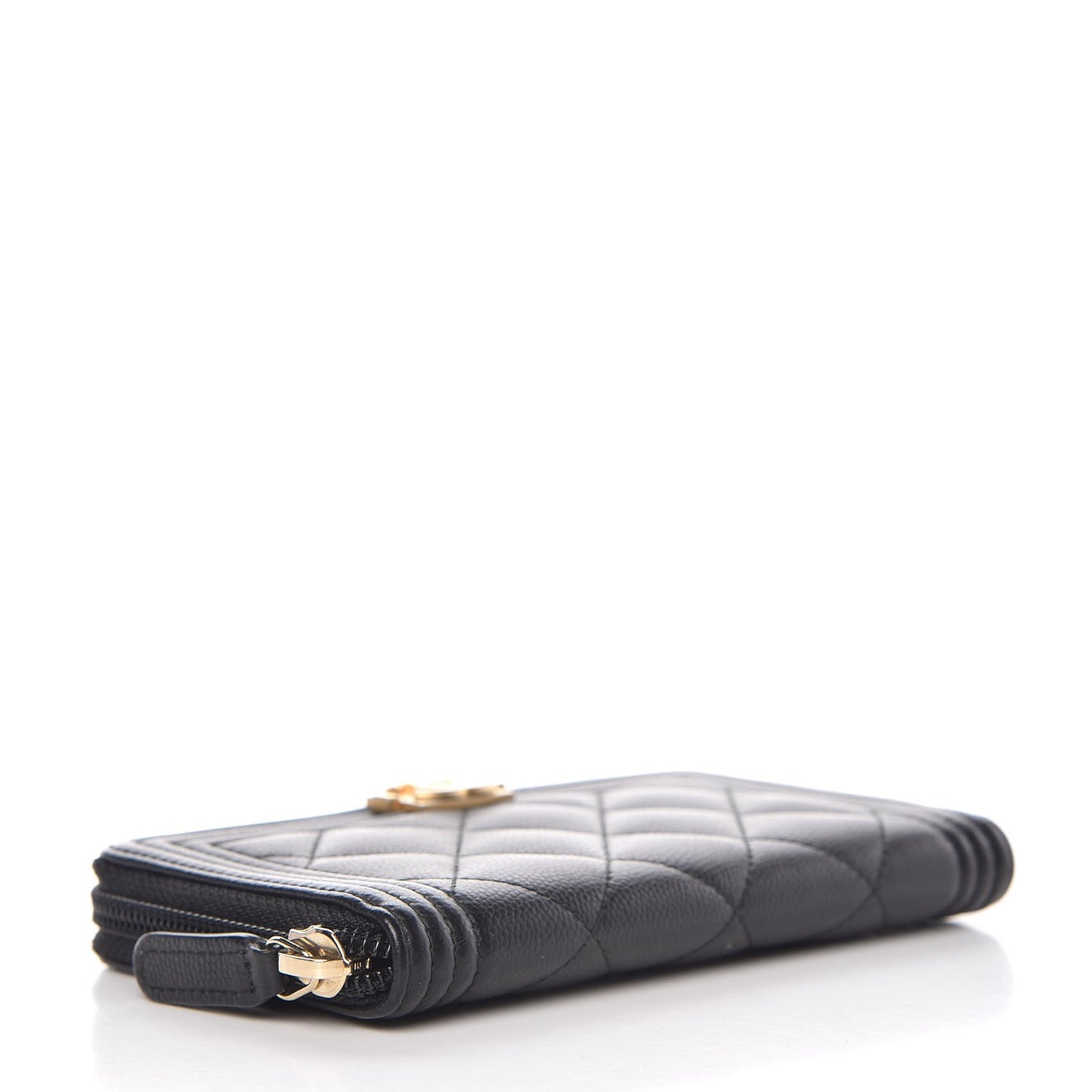 Caviar Quilted Small Boy Zip Around Wallet Black